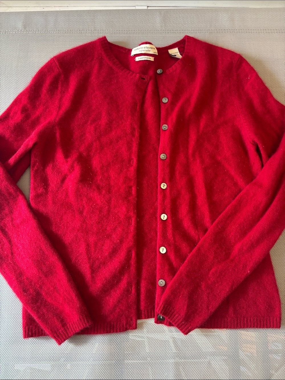 Valerie Stevens Bright Red Button-Front Crewneck Cardigan petite Small cashmere